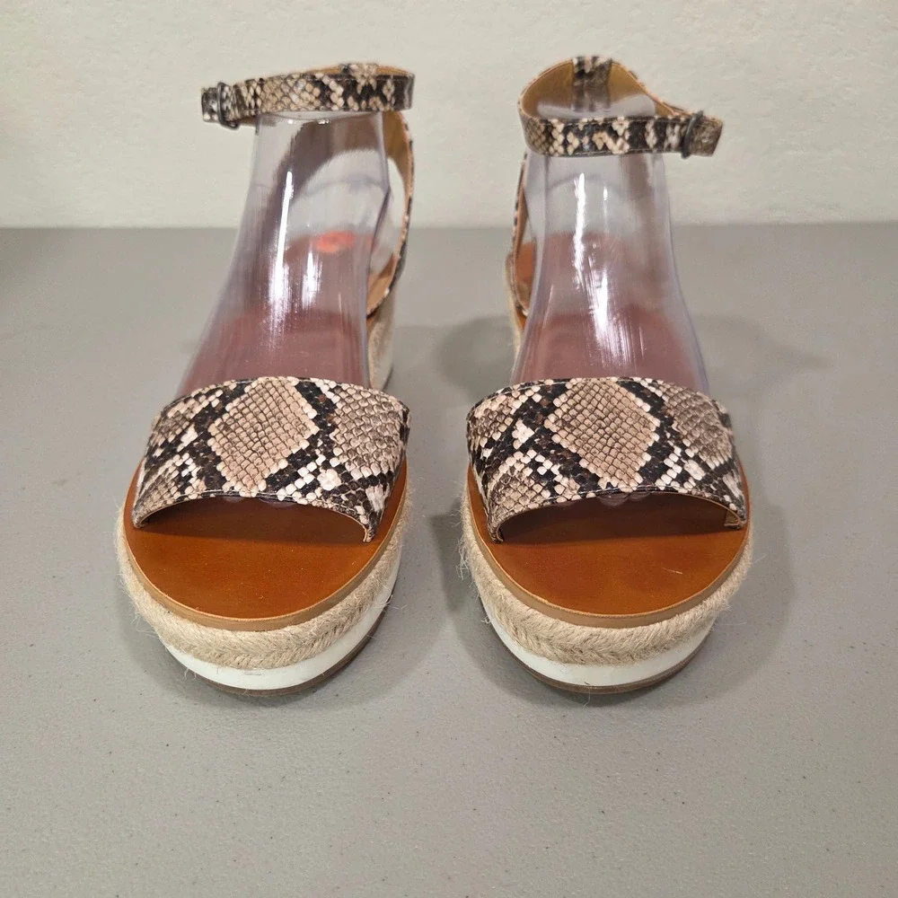 Lucky Brand Jeneka Brown Snake Print Espadrille Platform Sandal 9.5 Ankle Strap‎